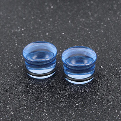 1 Pair 5-16mm Ear Plug Tunnel Blue Glass Ear Gauge Single Flare Ear Expanders