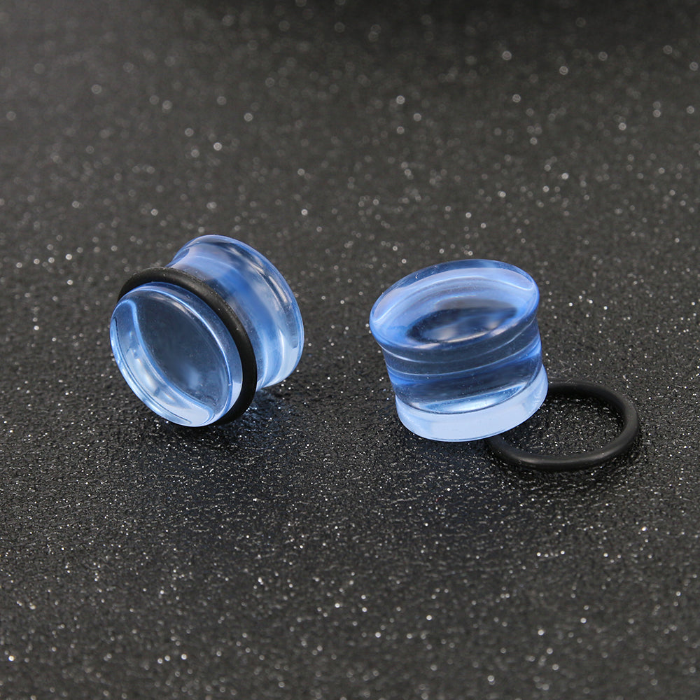 1 Pair 5-16mm Ear Plug Tunnel Blue Glass Ear Gauge Single Flare Ear Expanders