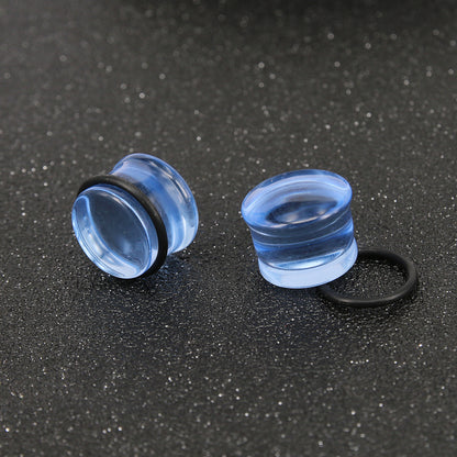 1 Pair 5-16mm Ear Plug Tunnel Blue Glass Ear Gauge Single Flare Ear Expanders