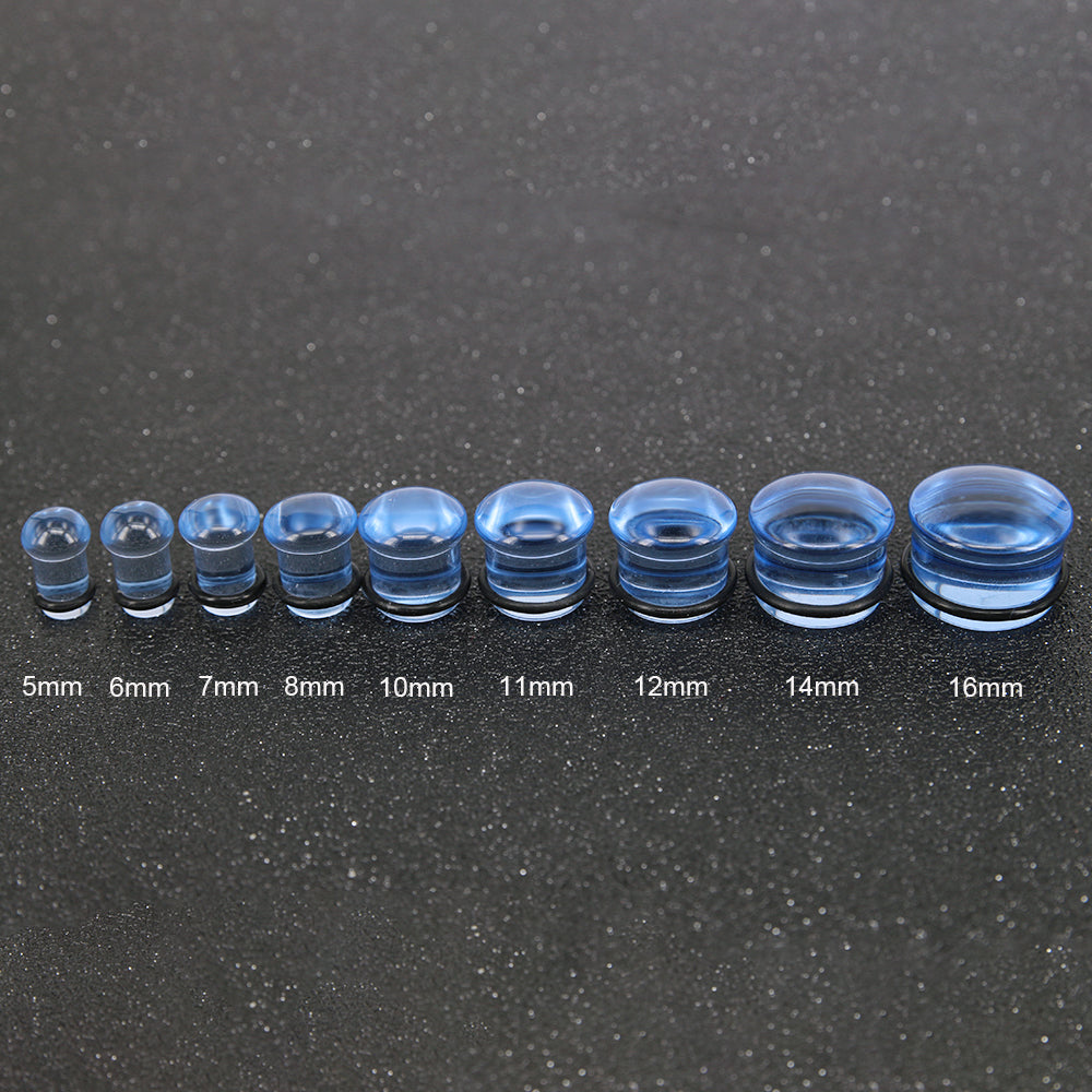 1 Pair 5-16mm Ear Plug Tunnel Blue Glass Ear Gauge Single Flare Ear Expanders