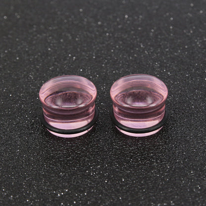 1 Pair 5-16mm Ear Plug Tunnel Pink Glass Ear Gauge Single Flare Ear Expanders