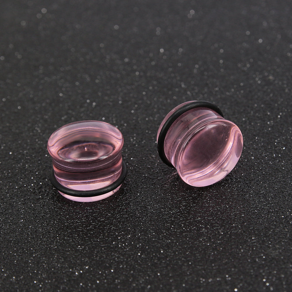 1 Pair 5-16mm Ear Plug Tunnel Pink Glass Ear Gauge Single Flare Ear Expanders