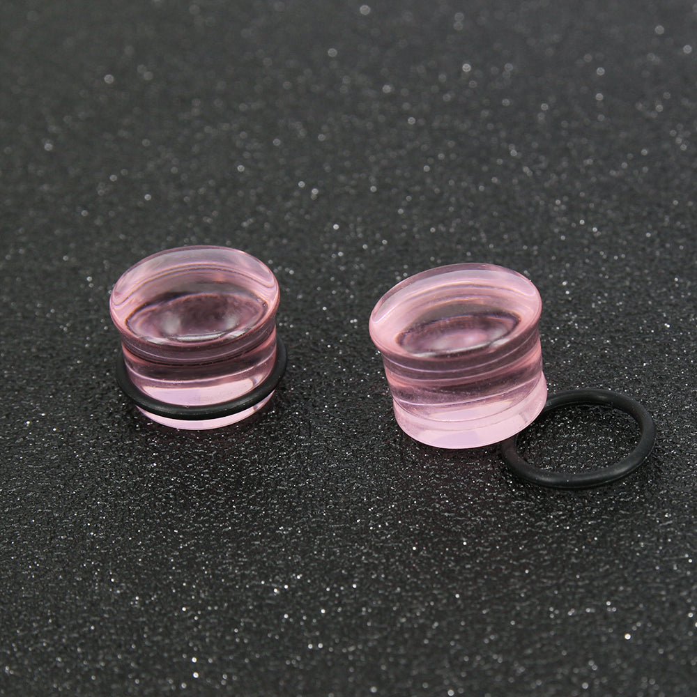 1 Pair 5-16mm Ear Plug Tunnel Pink Glass Ear Gauge Single Flare Ear Expanders