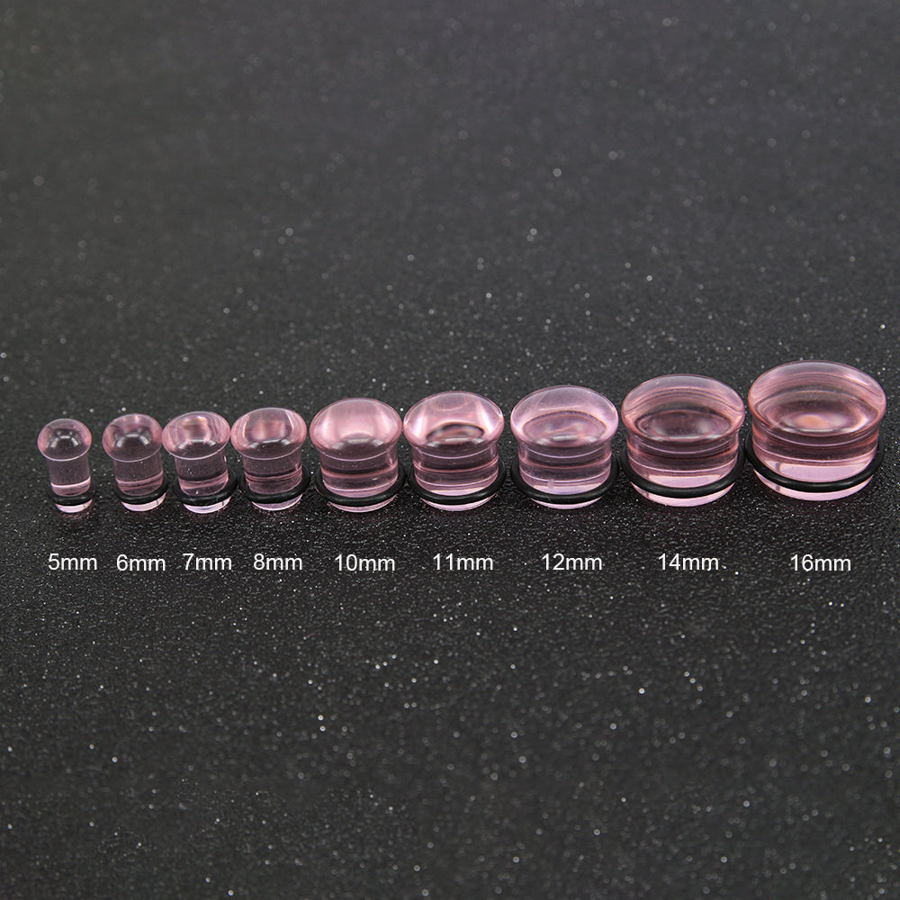 1 Pair 5-16mm Ear Plug Tunnel Pink Glass Ear Gauge Single Flare Ear Expanders