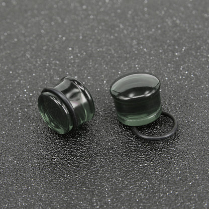 1 Pair 5-16mm Ear Plug Tunnel Emerald Glass Ear Gauge Single Flare Ear Expanders