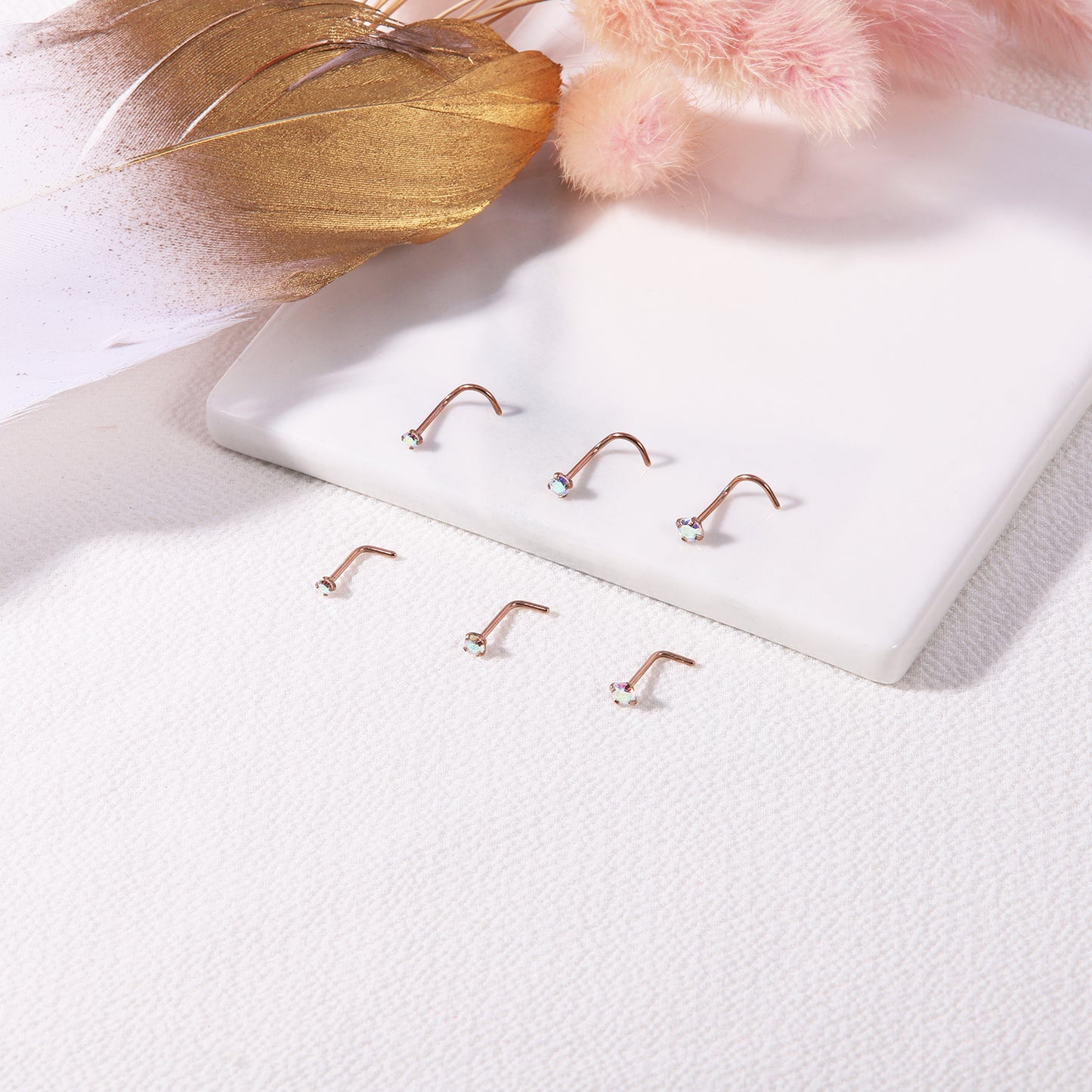 6-Pcs/Set-20G-AB-Zircon-Nose-Studs-Piercing-Crokscrew-Nose-Rings-Rose-Gold-Plated-Nostril-Piercing