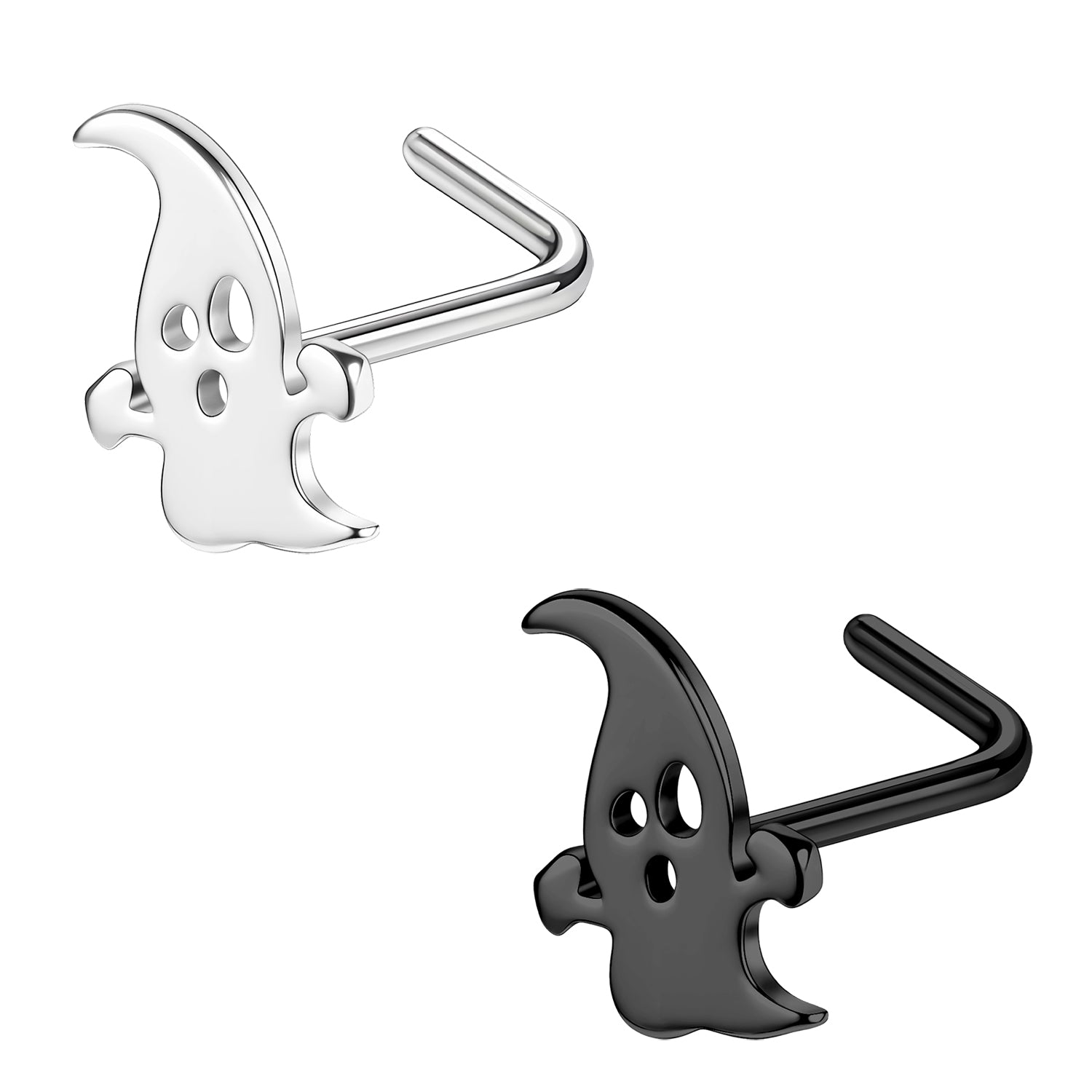 20G Ghost Nose Studs Piercing L Shape Nose Rings Halloween Nostril Piercing