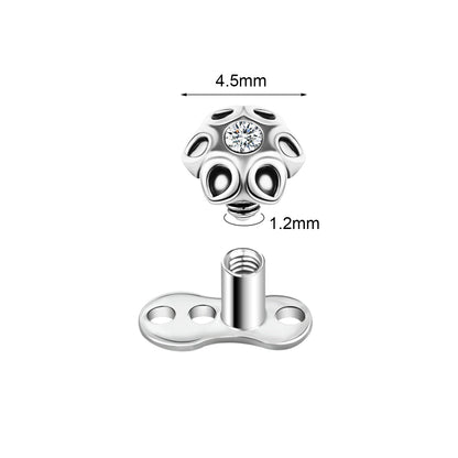 16G White Zircon Dermal Anchor Stainless Steel Internally Threaded Skin Diver Piercings