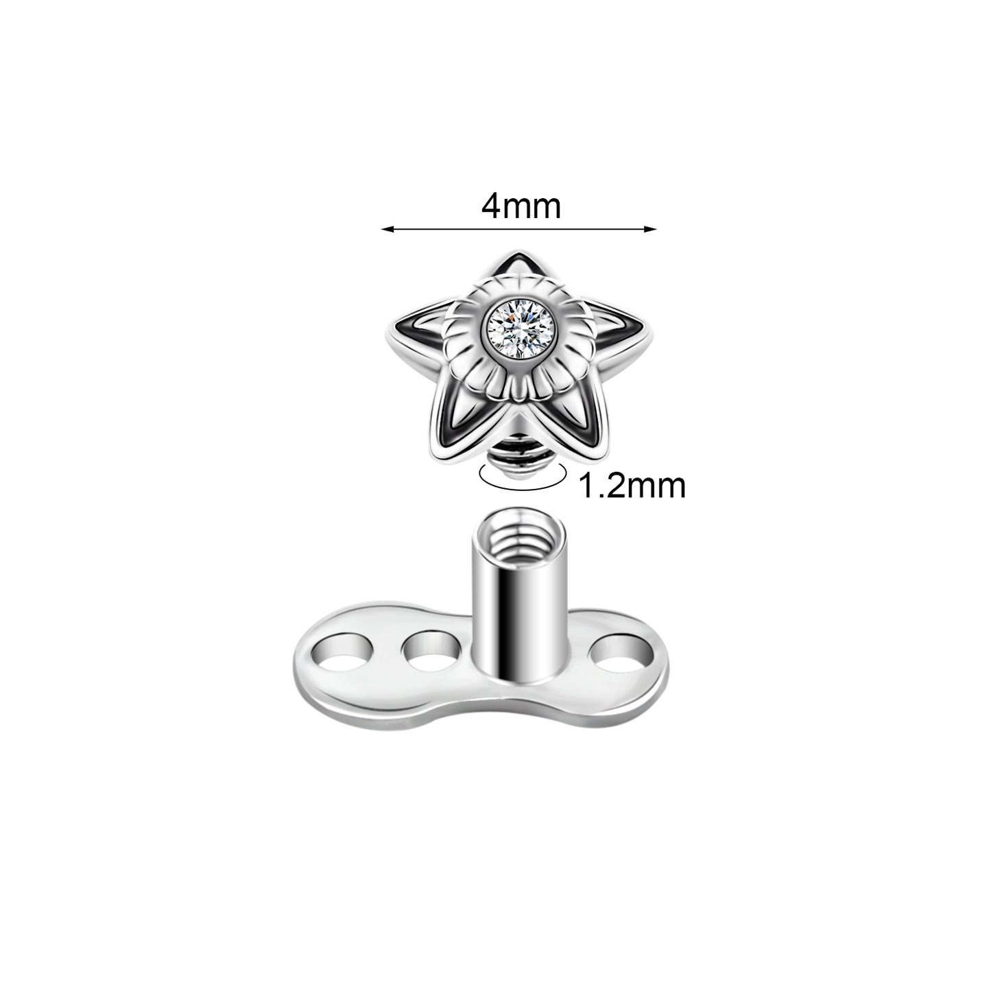 16G White Zircon Dermal Anchor Surgical Steel Internally Threaded Skin Diver Piercings