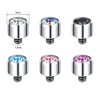 6pcs Crystal Dermal Anchor Tops Surgical Steel Internally Threaded Skin Diver Piercings