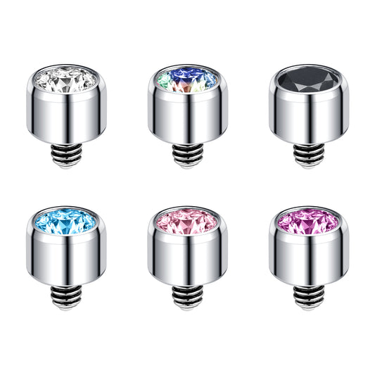 6pcs Crystal Dermal Anchor Tops Surgical Steel Internally Threaded Skin Diver Piercings