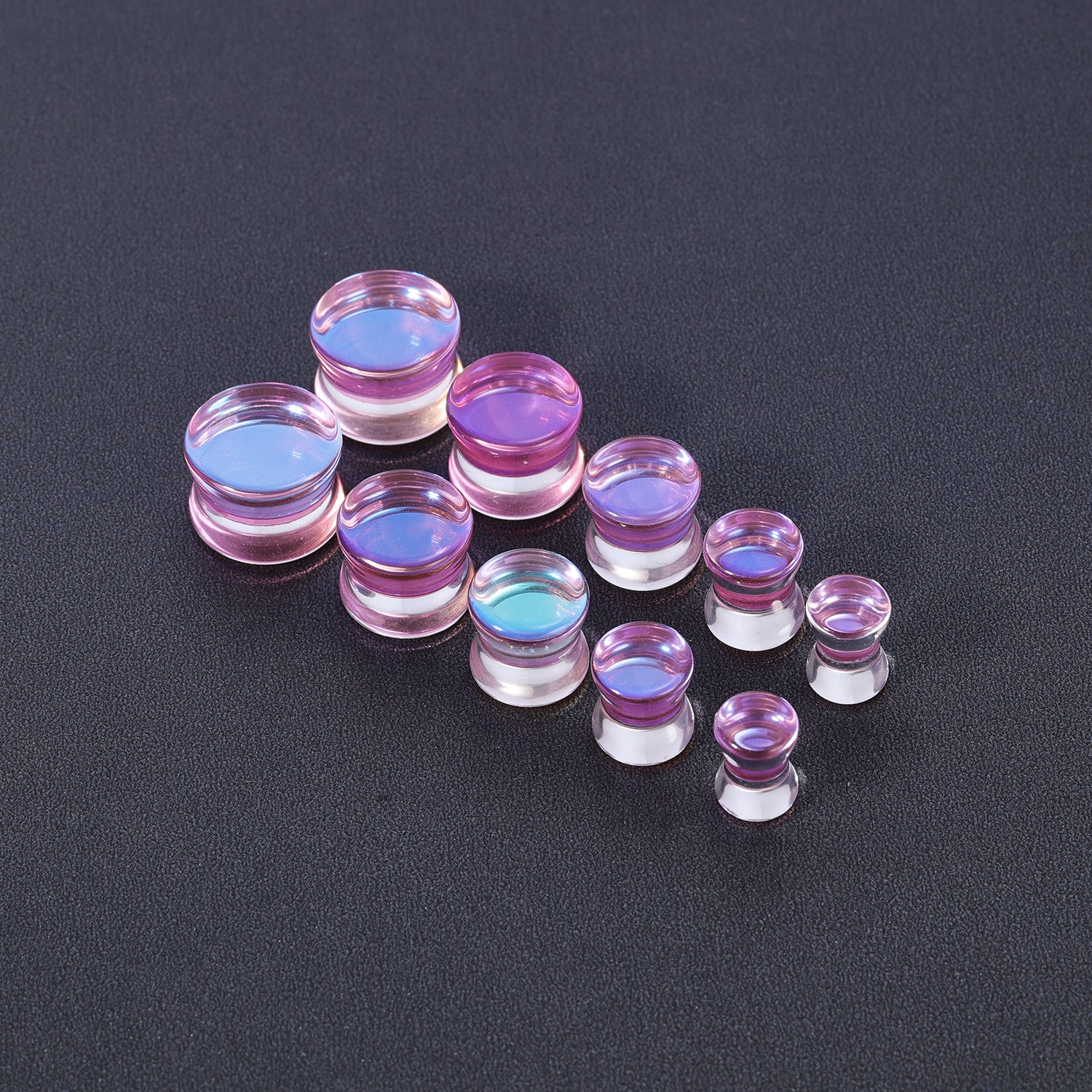 1 Pair 6-14mm Ear Plug Tunnel Pink Glass Ear Expanders Double Flare Ear Gauges