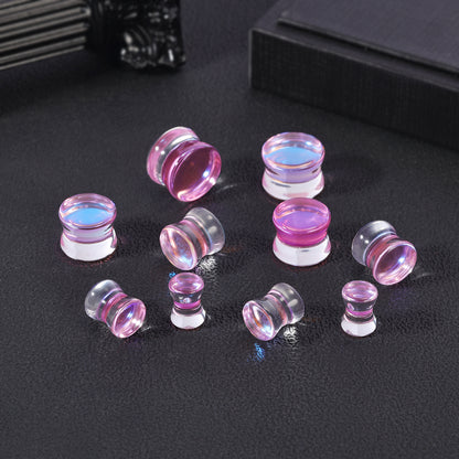 1 Pair 6-14mm Ear Plug Tunnel Pink Glass Ear Expanders Double Flare Ear Gauges