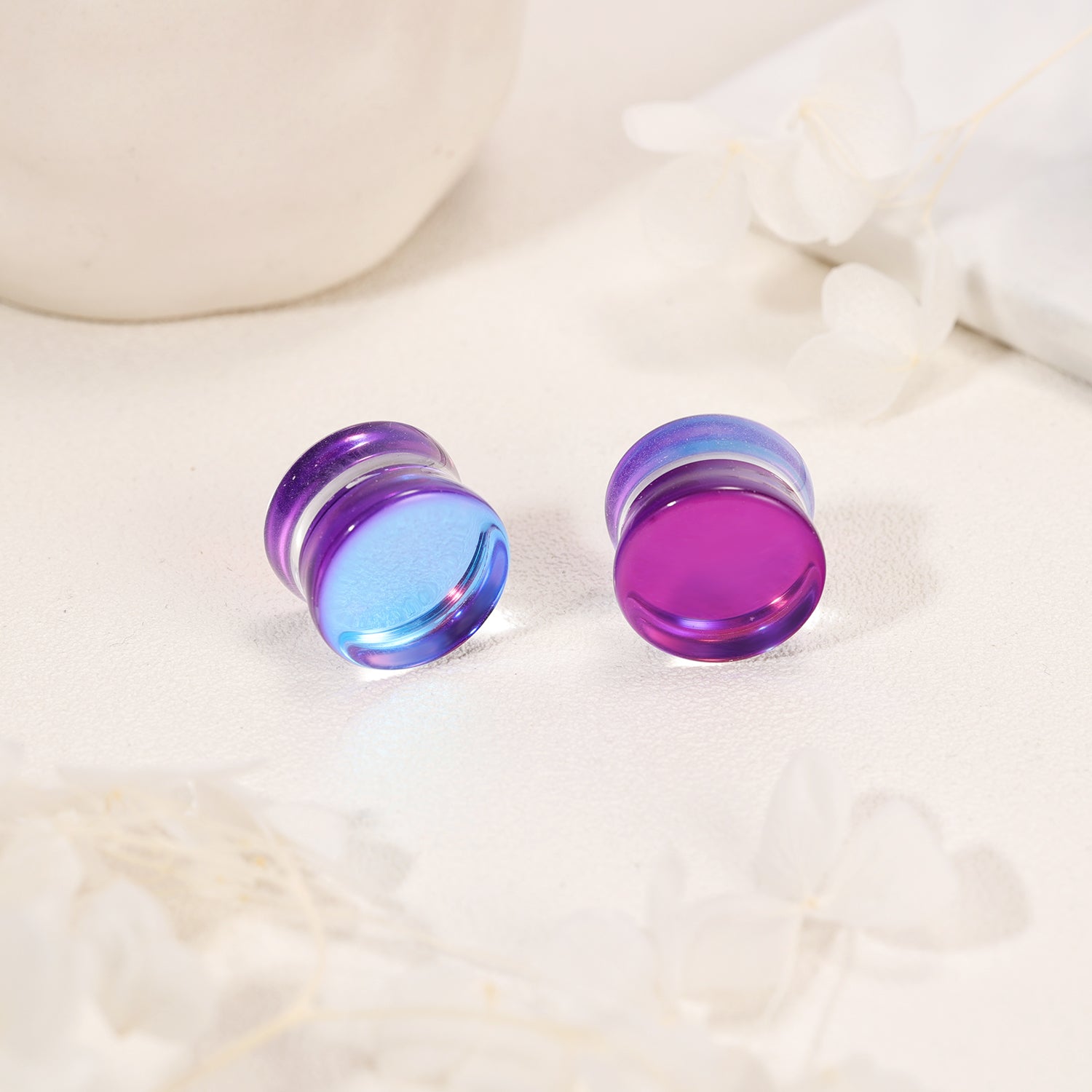 1 Pair 6-14mm Ear Plug Tunnel Purple Glass Ear Expanders Double Flare Ear Gauges
