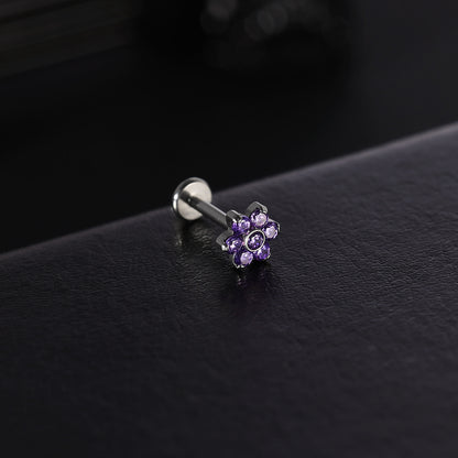 16g G23 Titanium Labret Ring Purple Zircon Stud Earring Threaded Conch Helix Lip Piercing