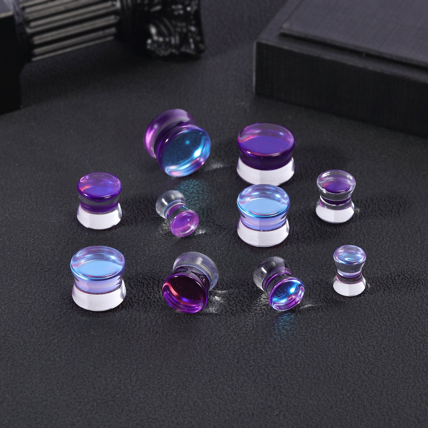 1 Pair 6-14mm Ear Plug Tunnel Purple Glass Ear Expanders Double Flare Ear Gauges