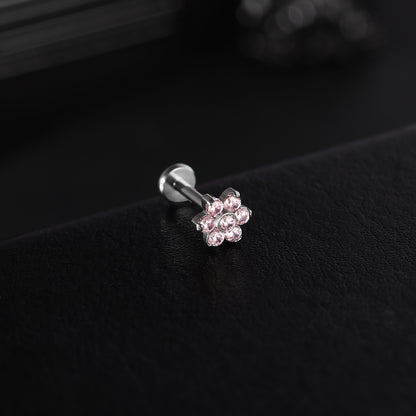 16g G23 Titanium Labret Ring Pink Zircon Stud Earring Threaded Conch Helix Lip Piercing