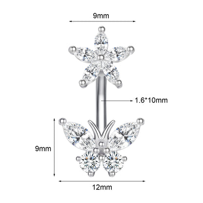 14G Butterfly Belly Rings Inset Star Cubic Zirconia Belly Navel Button Rings