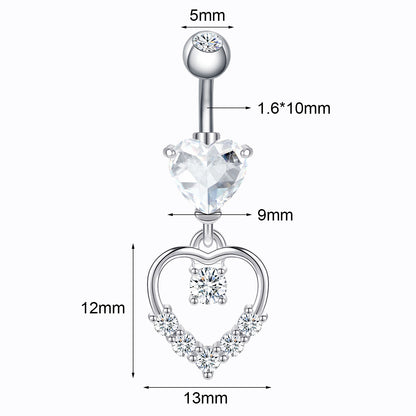 14G Heart Dangle Belly Navel Rings Heart Zirconia Belly Button Rings