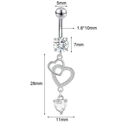 14G Double Heart Belly Navel Rings Dangle Belly Button Rings