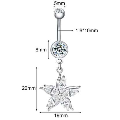 14G Bling Star Belly Navel Rings Cubic Zirconia Belly Button Rings