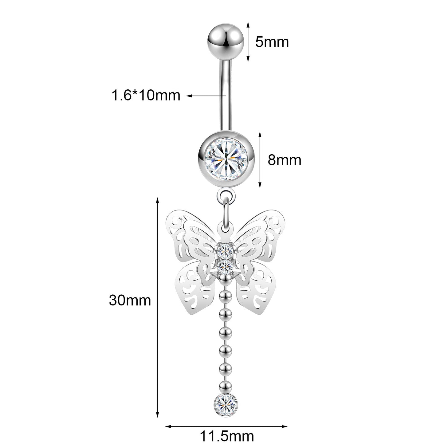 14G Butterfly Belly Navel Rings Bling Zirconia Belly Button Rings