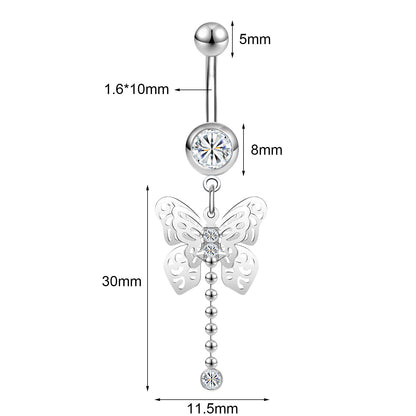 14G Butterfly Belly Navel Rings Bling Zirconia Belly Button Rings