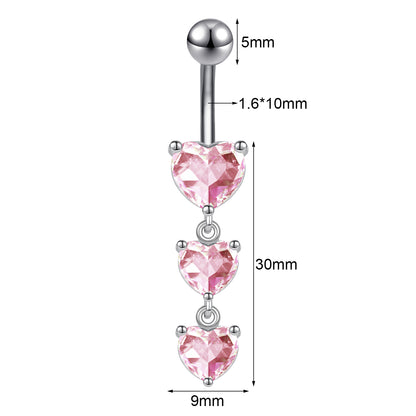 14G Heart Dangle Belly Navel Rings Pink Zirconia Belly Button Rings