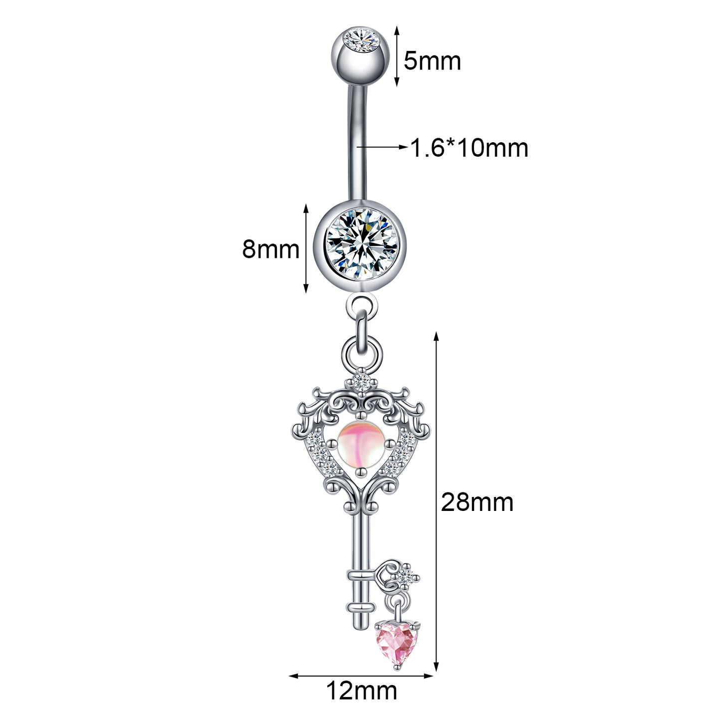 14G Key Dangle Belly Navel Rings Bling Crystal Belly Button Rings