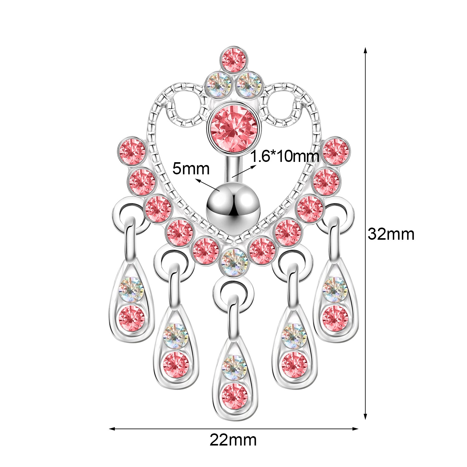 14G Water Drop Belly Navel Rings Bling Crystal Belly Button Rings