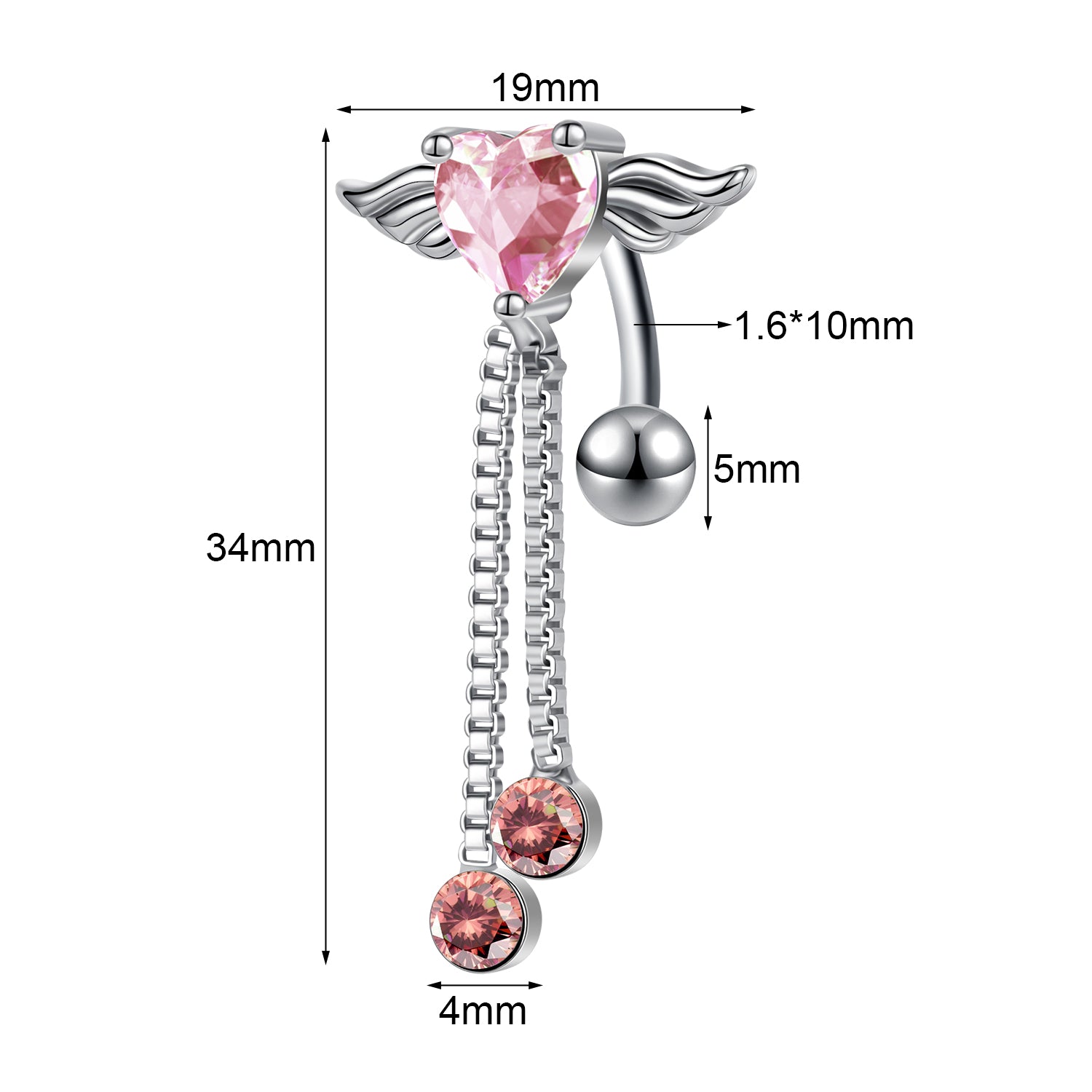 14G Angel Wings Belly Navel Rings CZ Crystal Belly Button Rings