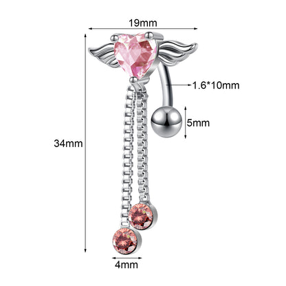 14G Angel Wings Belly Navel Rings CZ Crystal Belly Button Rings