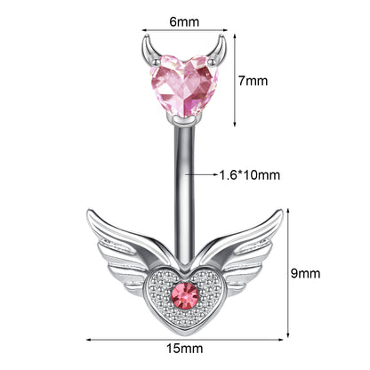 14G Angel Wings Belly Navel Rings Heart Zirconia Belly Button Rings