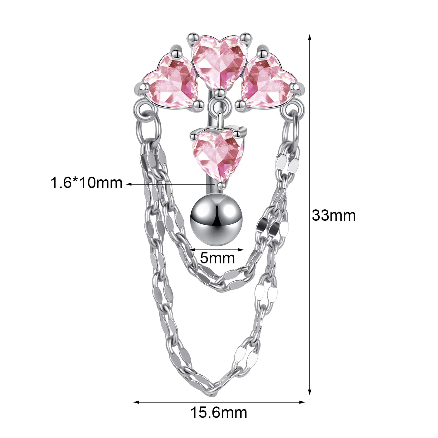 14G Chain Belly Navel Rings Pink Heart Zirconia Belly Button Rings