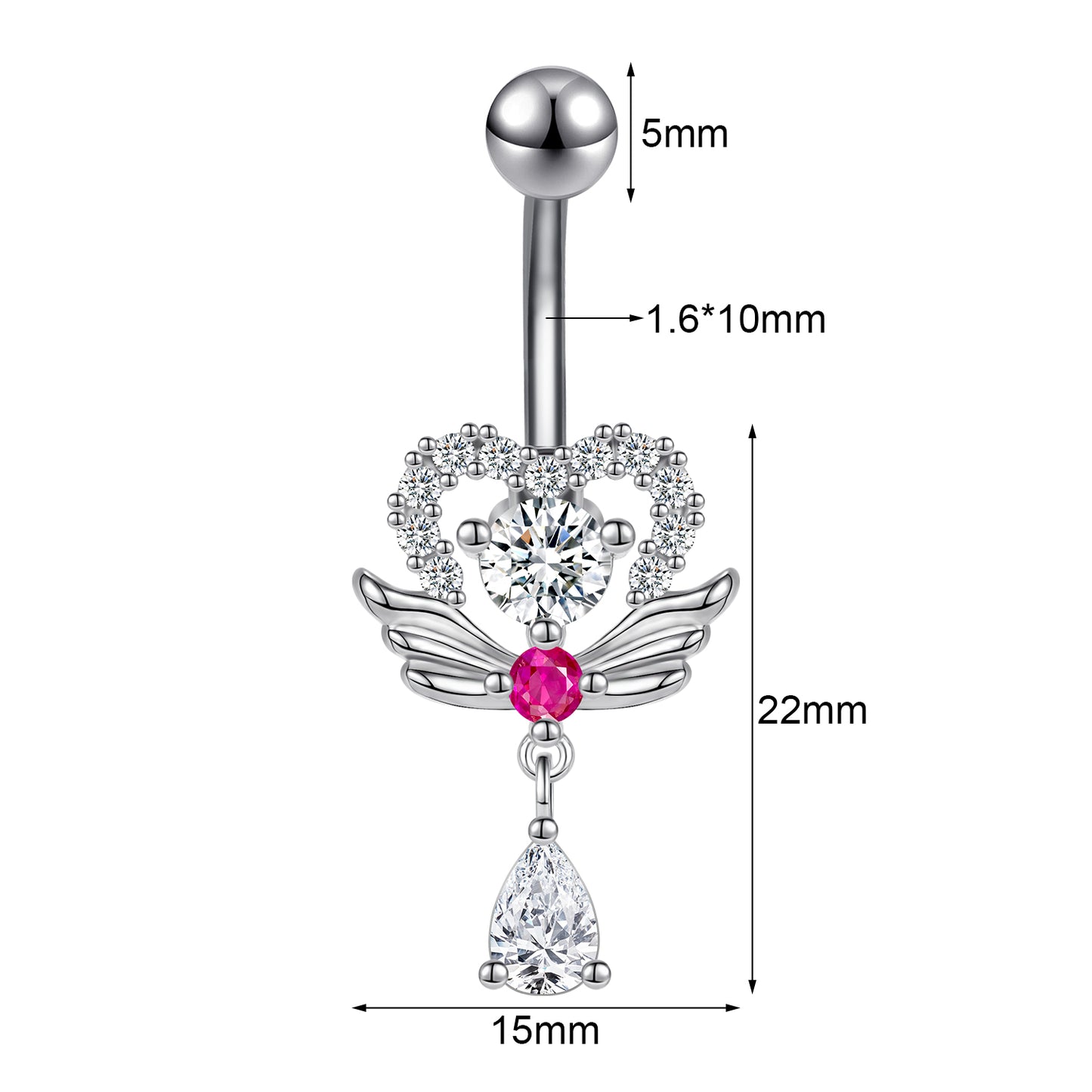 14G Angel Wings Belly Navel Rings Zirconia Drop Dangling Belly Button Rings