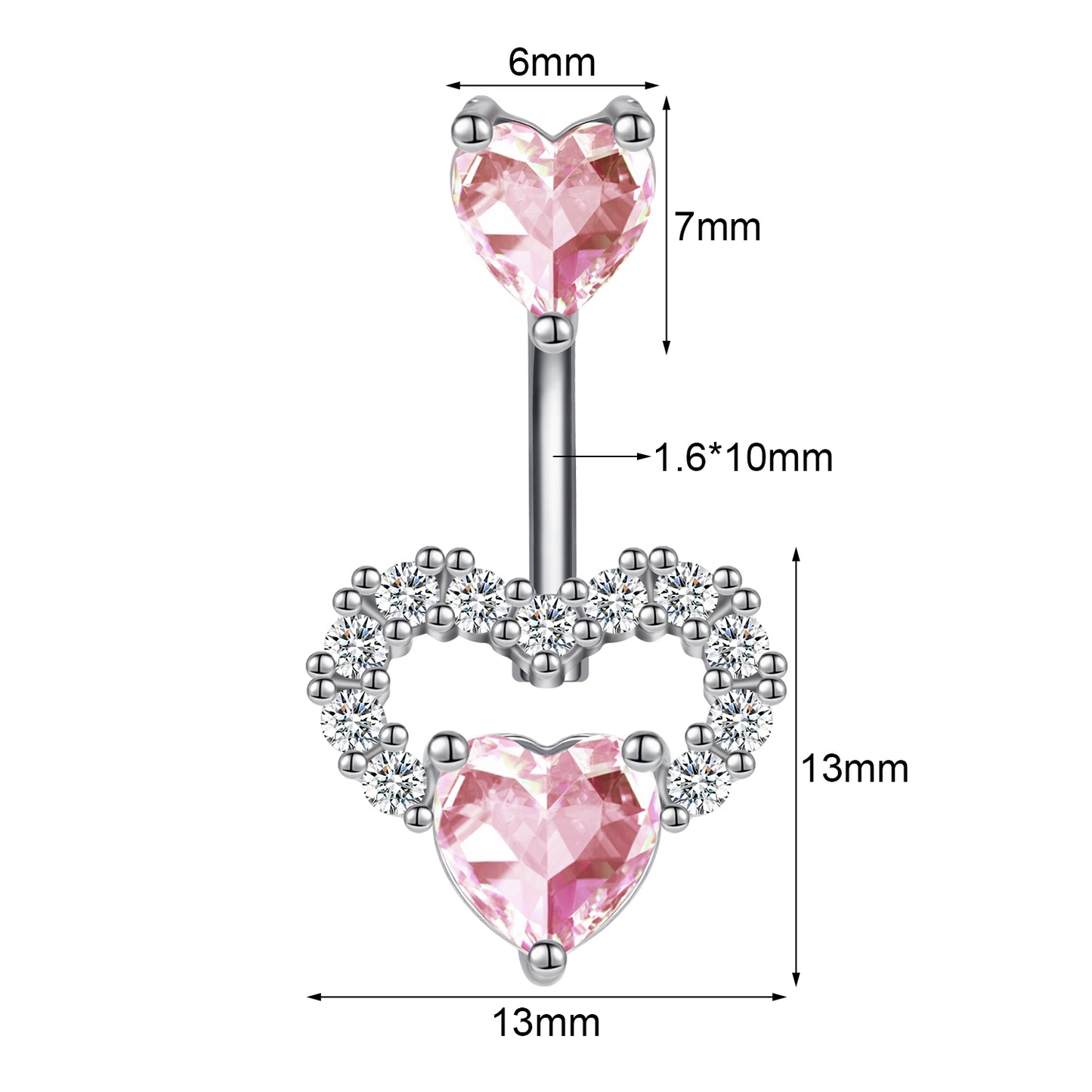 14G Double Heart Belly Navel Rings Pink Zirconia Belly Button Rings