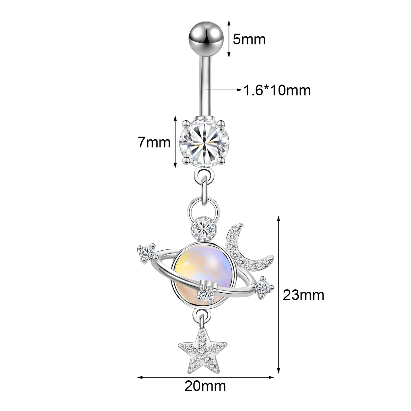 14G Bling Moon Star Belly Navel Rings Orbiting Planet Belly Button Rings