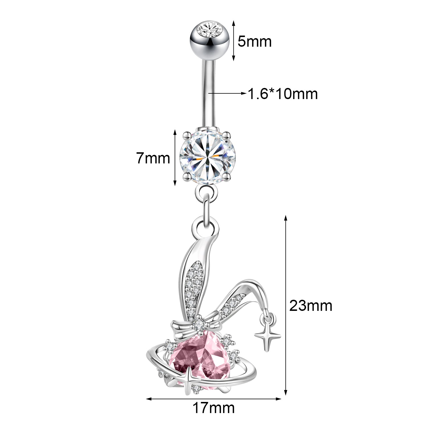 14G Cute Rabbit Belly Navel Rings Zirconia Dangle Belly Button Rings