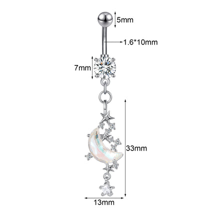 14G Moon Star Dangle Belly Navel Rings Bling Zirconia Belly Button Rings