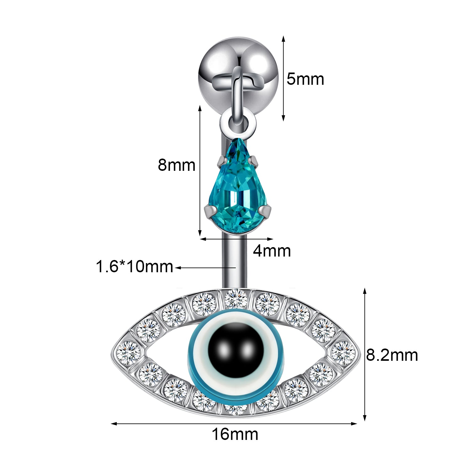 14G Evil Eye Belly Navel Rings Blue Crystal Belly Button Rings