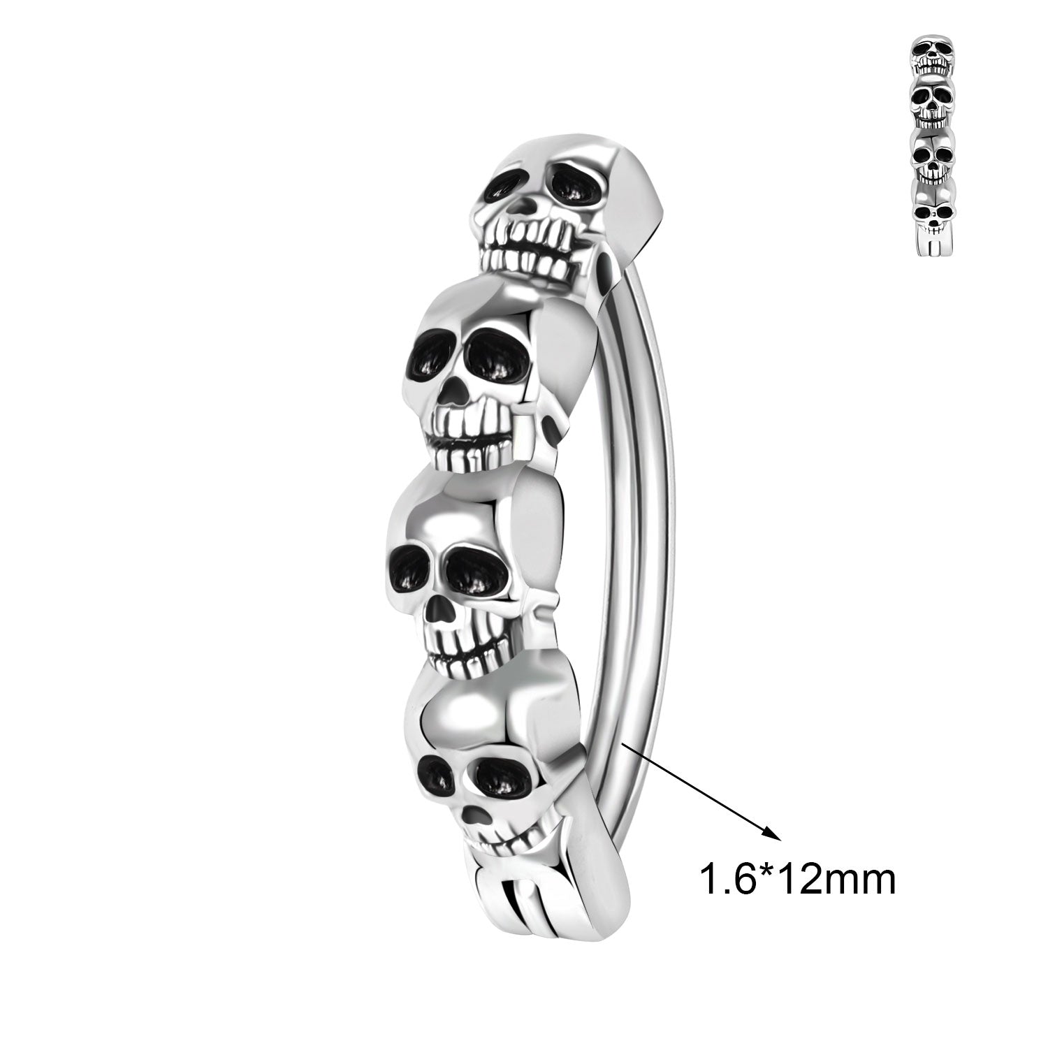 14G Punk Skull Belly Navel Rings 925 Silver Reverse Curved Belly Button Rings