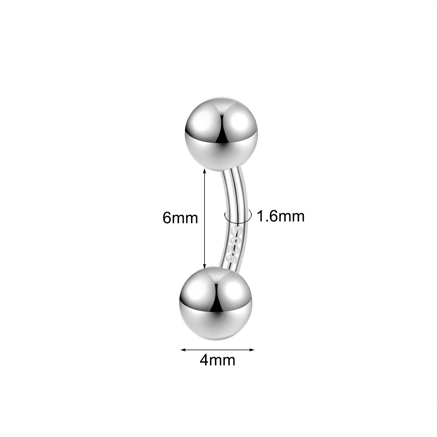14G 925 Sterling Silver Simple Belly Navel Rings Curved Barbell Belly Button Rings