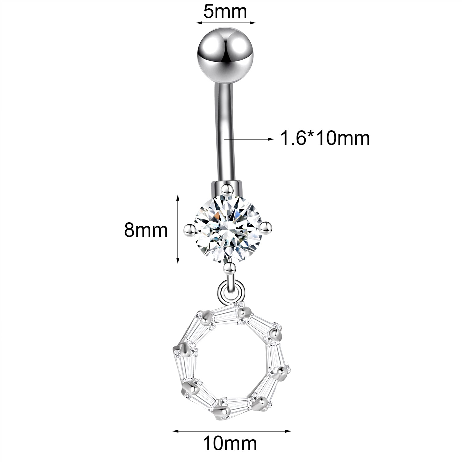 14G Round Crystal Ring Belly Navel Rings Dangle Zirconia Belly Button Rings