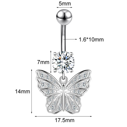 14G Butterfly Dangle Belly Navel Rings Zirconia Belly Button Rings