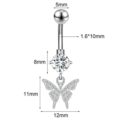 14G Butterfly Dangle Belly Navel Rings CZ Crystal Belly Button Rings