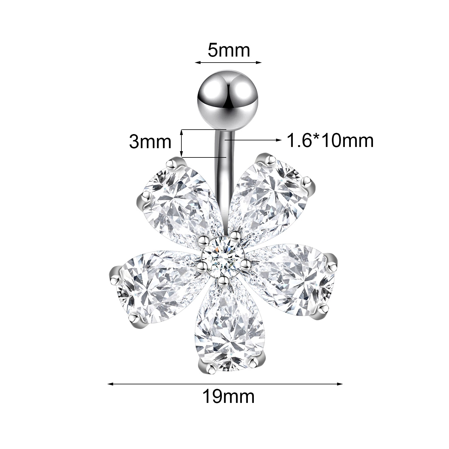 14G Flower Belly Navel Rings Sparkling Zirconia Belly Button Rings