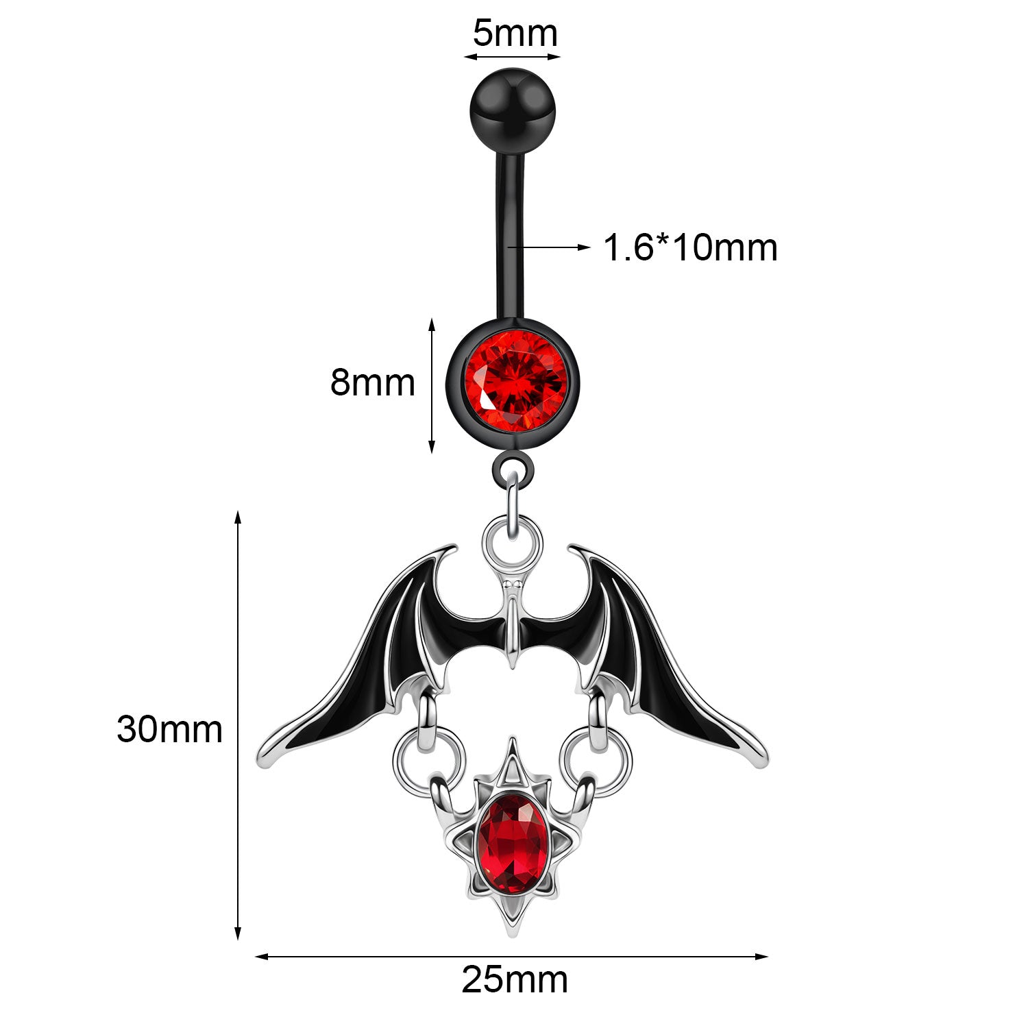 14G Bat Dangle Belly Navel Rings Cubic Zirconia Belly Button Rings