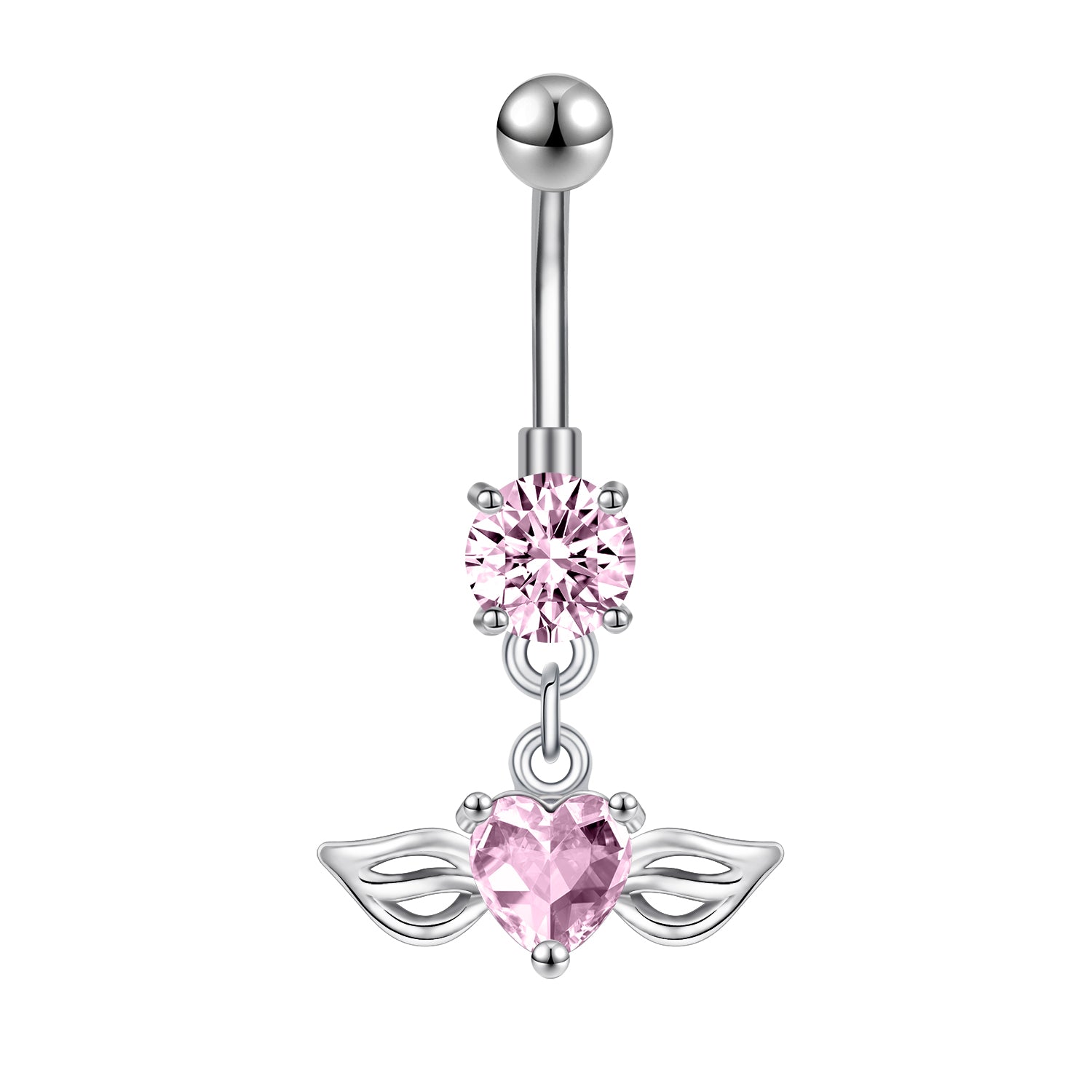 14G Double Wing Dangle Belly Navel Rings Pink Zirconia Belly Button Rings