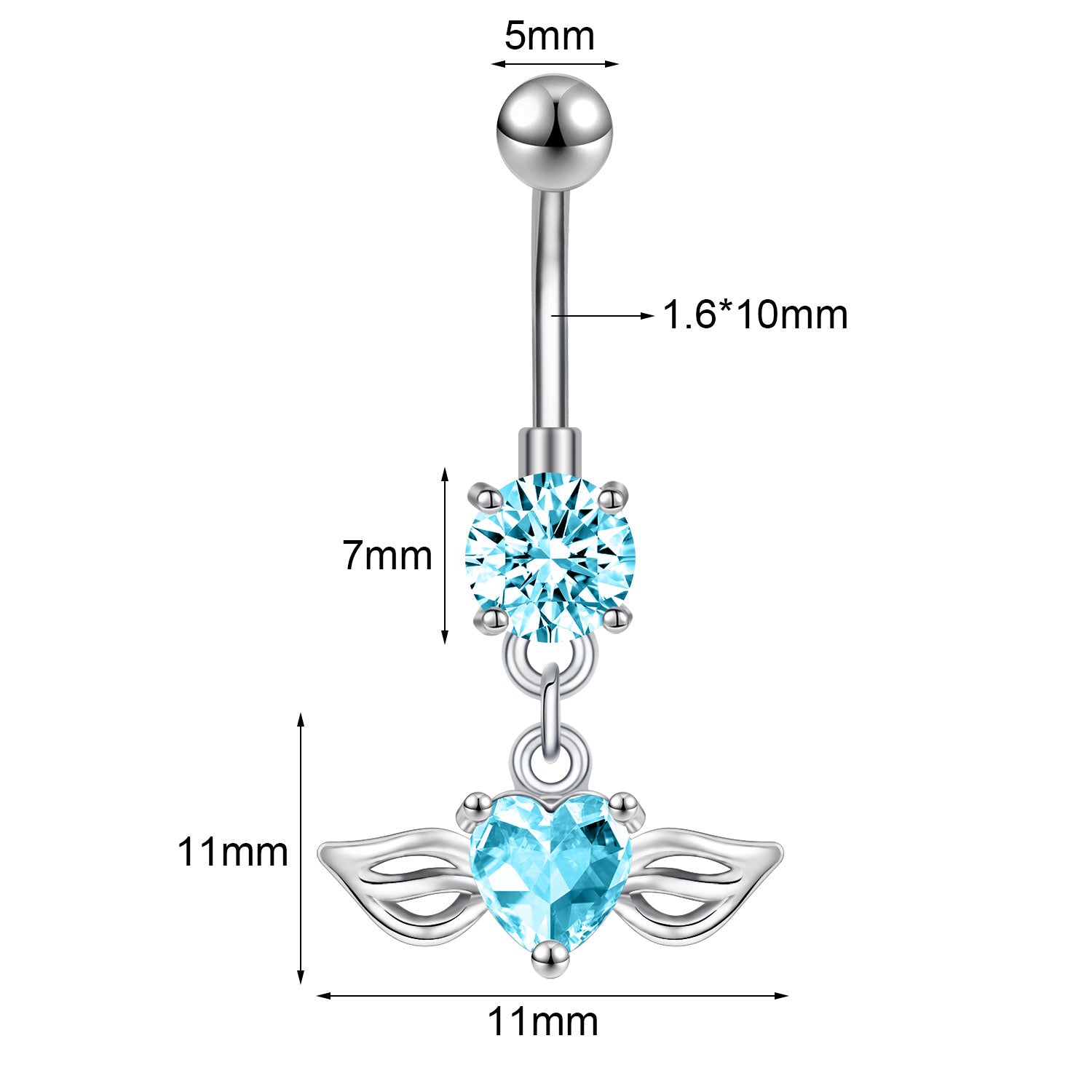 14G Double Wing Dangle Belly Navel Rings Blue Zirconia Belly Button Rings