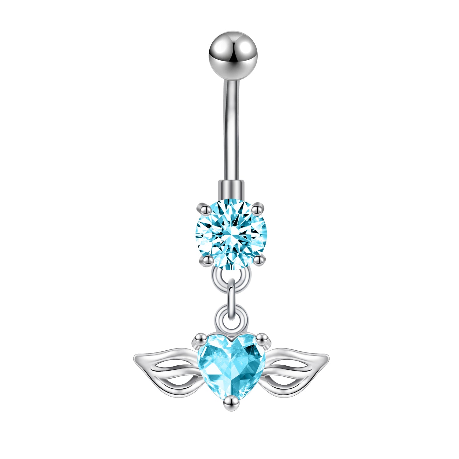 14G Double Wing Dangle Belly Navel Rings Blue Zirconia Belly Button Rings